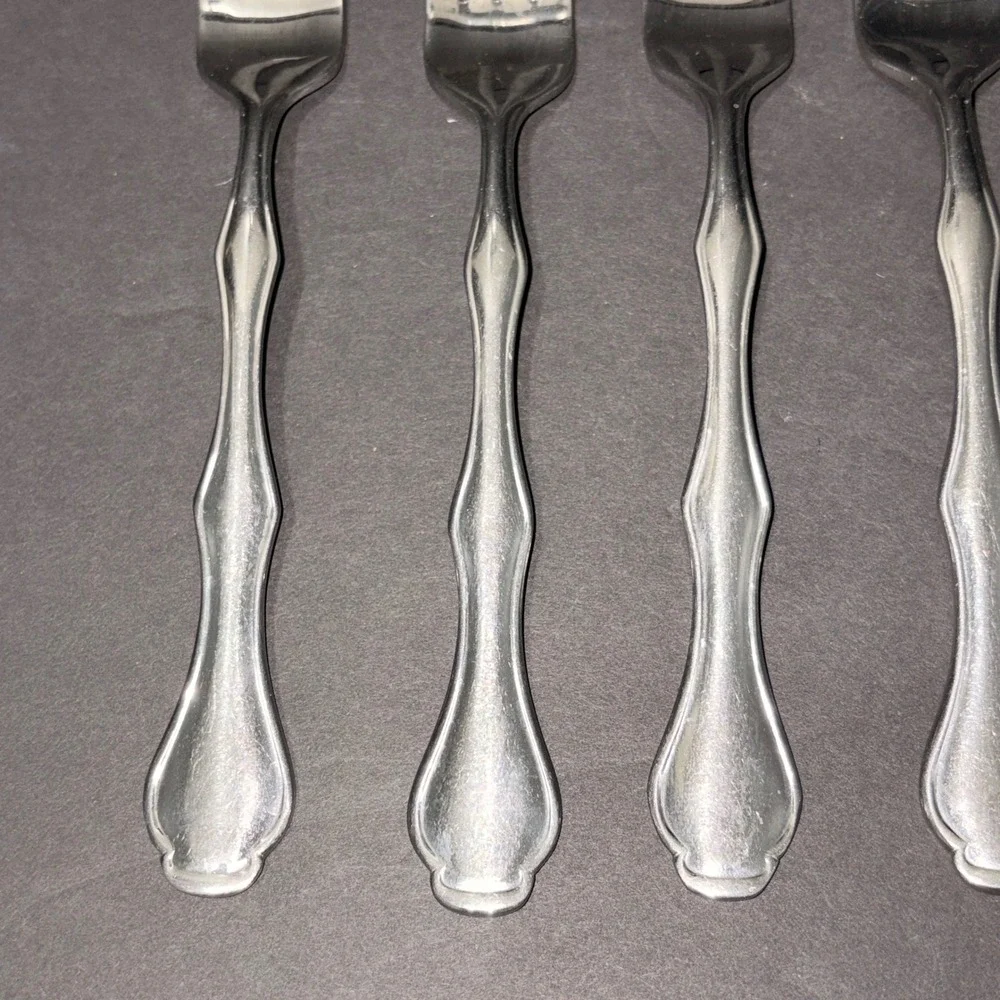Stainless Steel Dinner Forks Set of 4 Contoured Fiddleback Handle Silver 7.25in